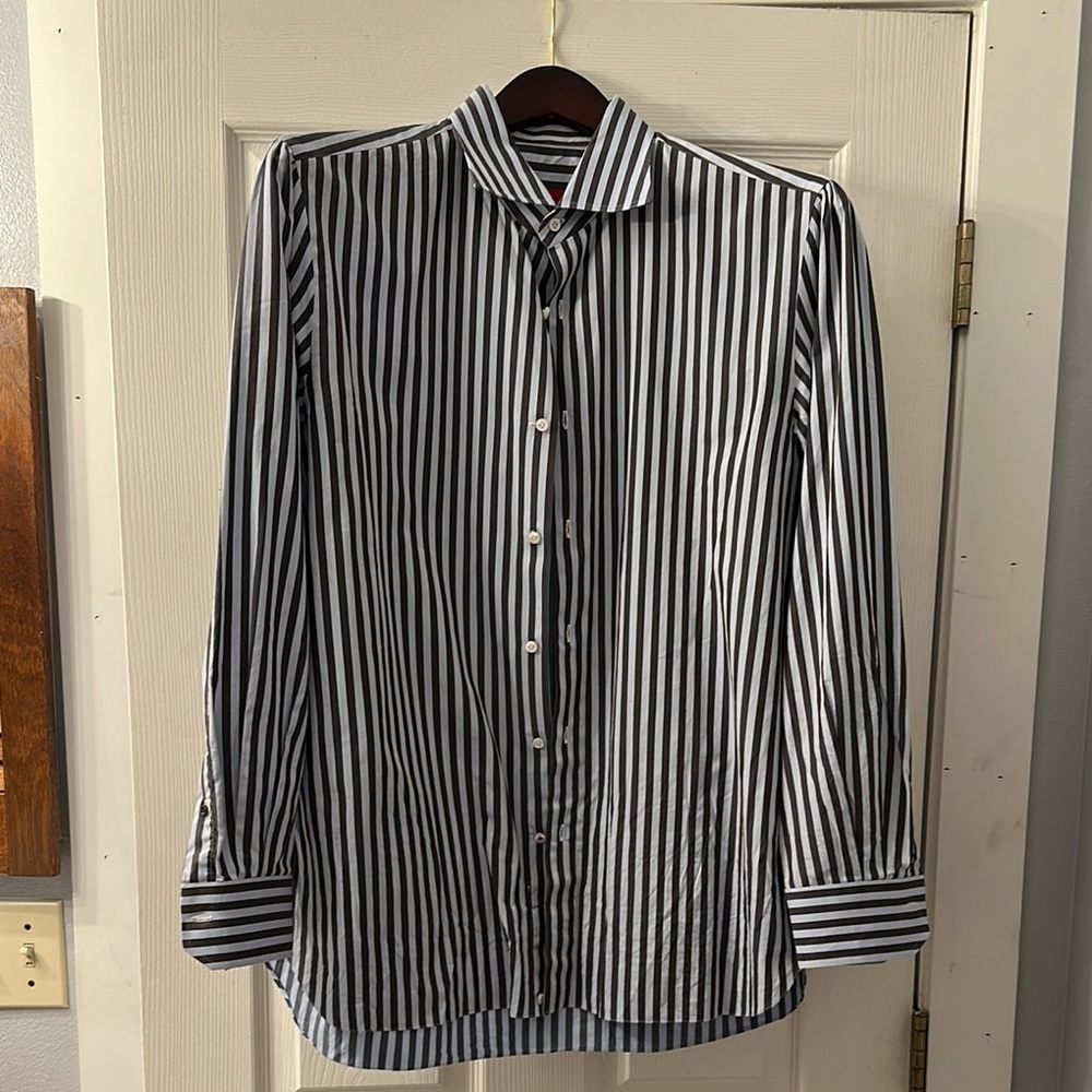 Isaia blue and grey Dress Shirt with Classic Collar